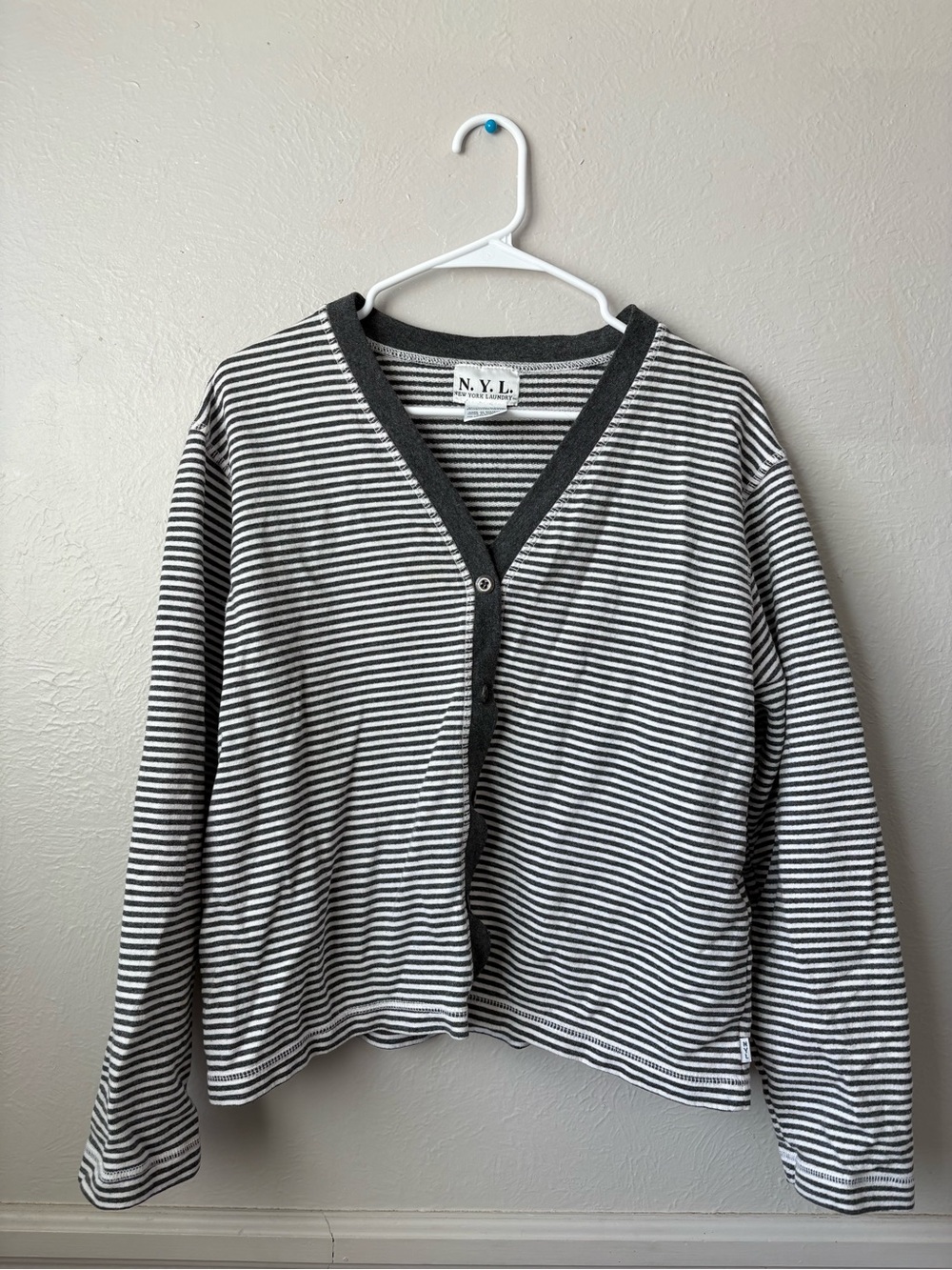New York Laundry Black and White Striped Button-Front Cardigan